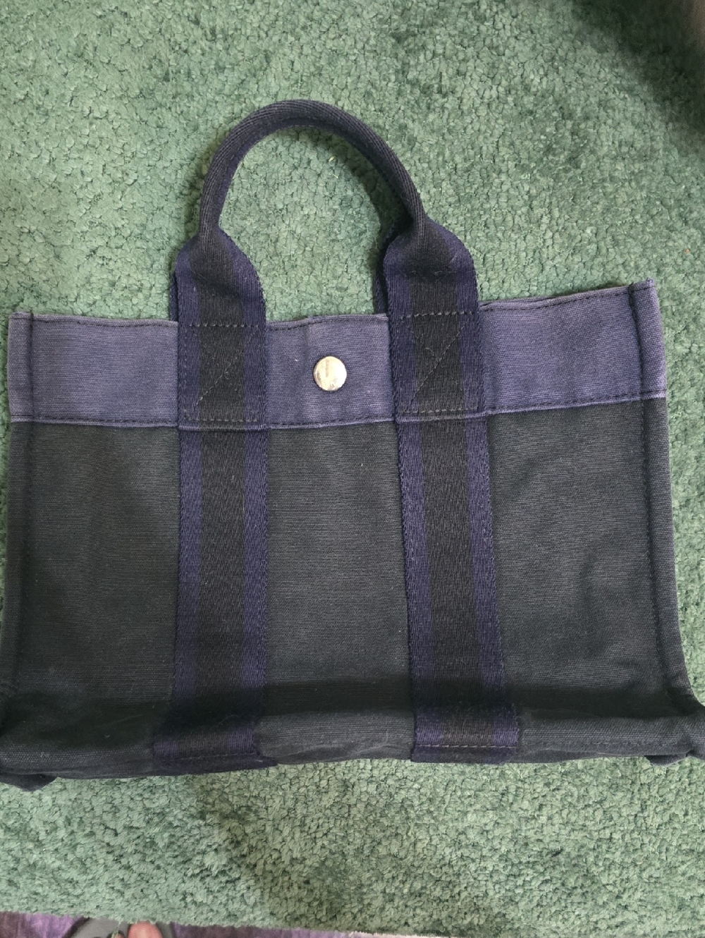 Hermes Black and Dark Blue Canvas Tote
